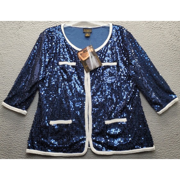IMAN Jackets & Blazers - IMAN Sequin Jacket Womens 1X Multi Lined Long Sleeve Front Pocket Scoop Neck